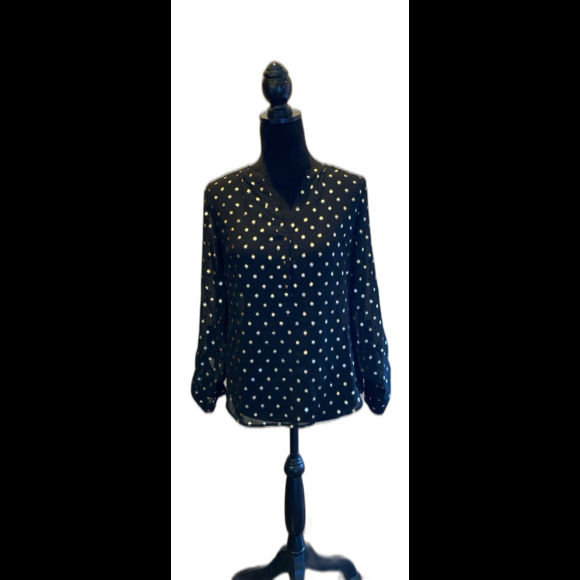 The Limited Sheer Blouse Top Size Small  Black w/ Gold Sparkle Dots  V Neck - Picture 2 of 12